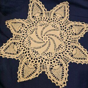 Doily Hand Crocheted Star Floral Pattern Cream Ivory Vintage 1950s